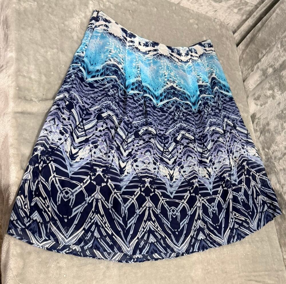 Cato NWT Size 14 Blue Abstract Print A-Line Midi Skirt
